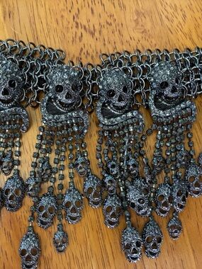 Gunmetal Skull Fringe Bracelet - Women's Jewelry